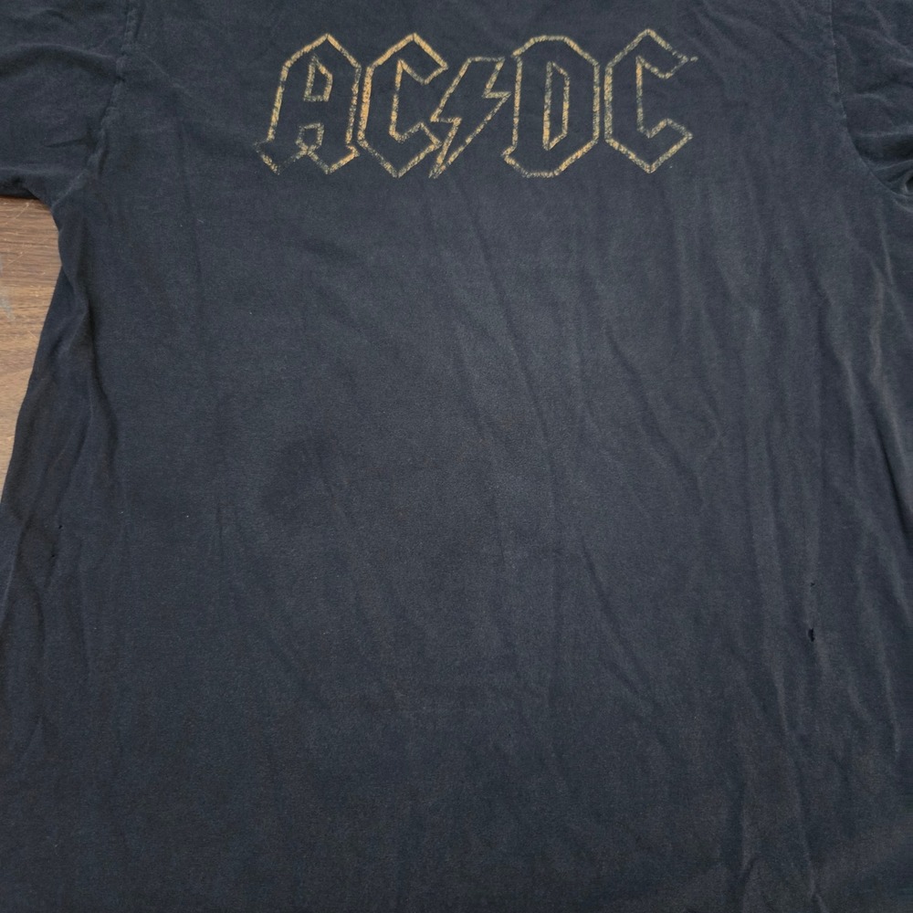 Fruit of the Loom AC/DC T-Shirt Mens Large Black Distressed Vintage Rock Tee - Picture 2 of 10